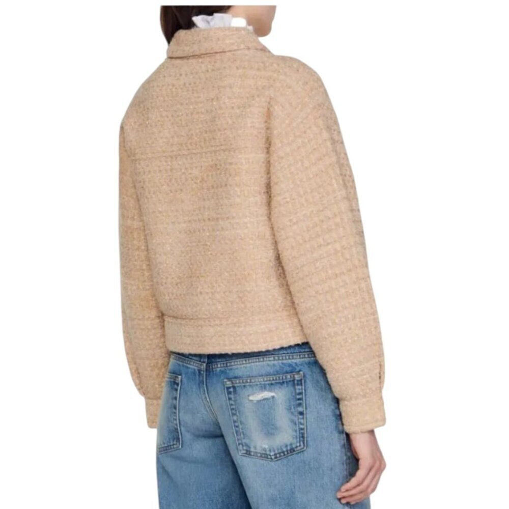 Sandro Bernadette Tweed Trucker Jacket NWT  Size 10 Large - Picture 3 of 10